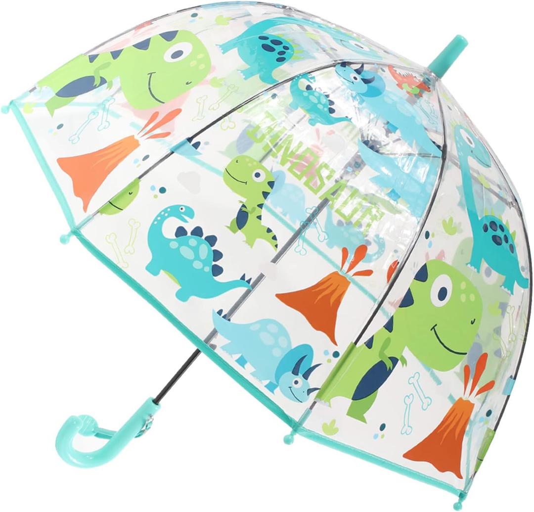 MRTLLOA Kids Clear Bubble Umbrella with an Easy Grip Curved Handle, Safety Transparent Dome Bubble Umbrella for Toddler Boys Girls (Tiffany Blue Dinosaur)
