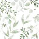 Green Leaf Wallpaper, Vinyl Soft Sage Green Eucalyptus Peel and Stick Wallpaper Thicken Boho Botanical Watercolor Wall Paper for Table Shelf Drawer Counter Top Cabinet Liner 17.7 x 117 Inches