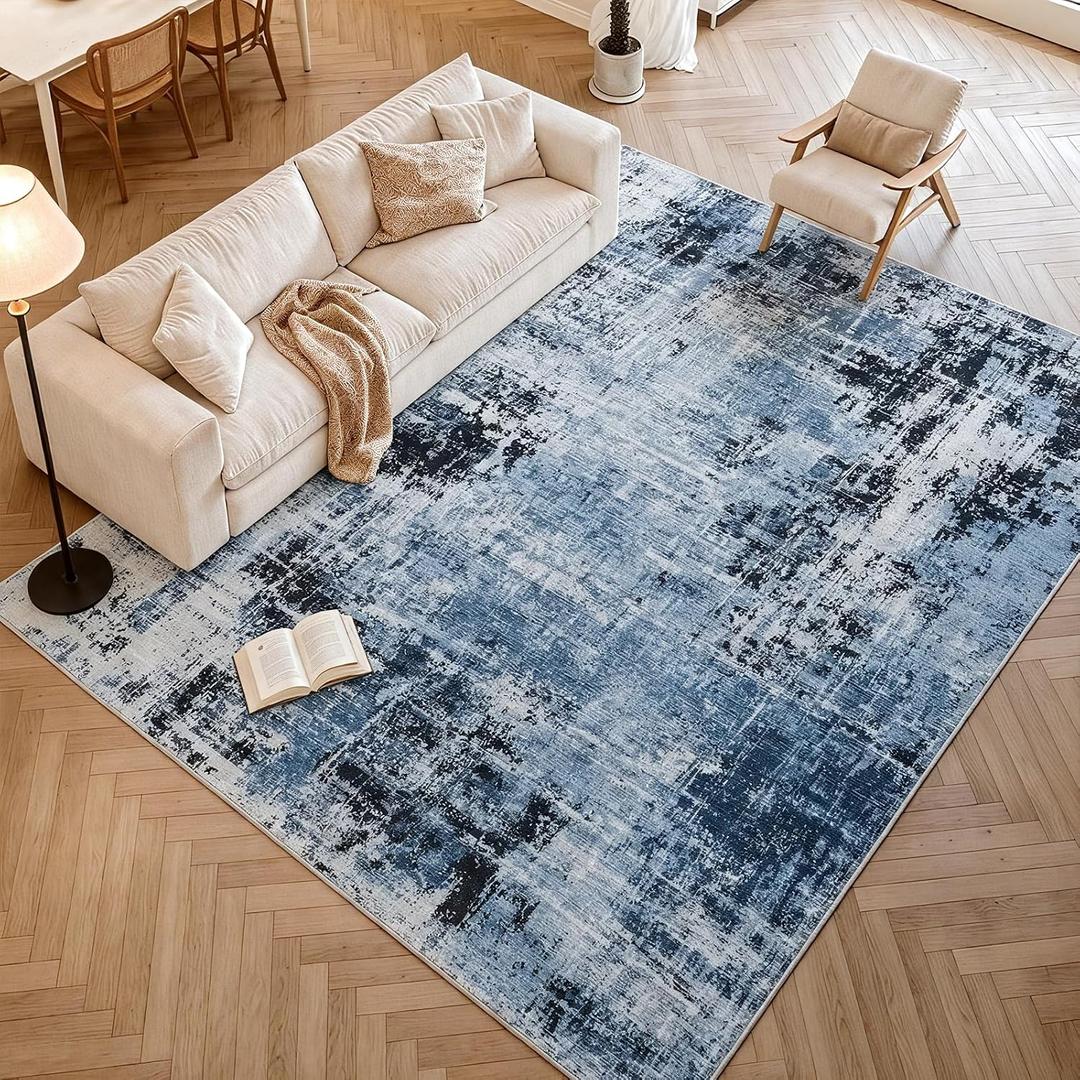 ThreadGlobe Washable Area Rugs for Living Room 8x10, Blue, Tie-dye Style