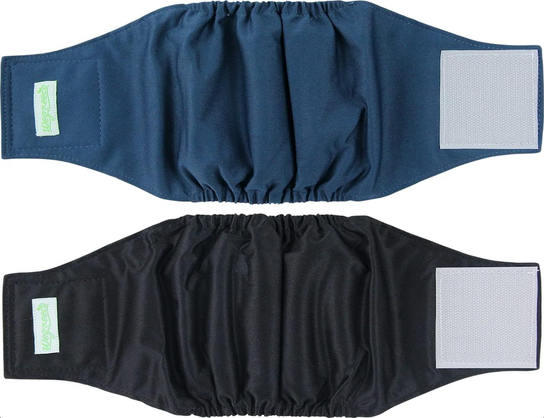 wegreeco Washable Dog Diapers - Washable Male Dog Belly Wrap - Pack of 2 - (Black, Navy, Medium)