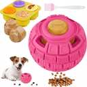 Interactive Dog Frozen Treat Toys, Dog Puzzle Enrichment Ball to Keep Them Busy, Slow Food Training, Durable Rubber Chew Dispensing Toy, Freezable Fillable Ball, for Small Medium Large Dogs (Pink)