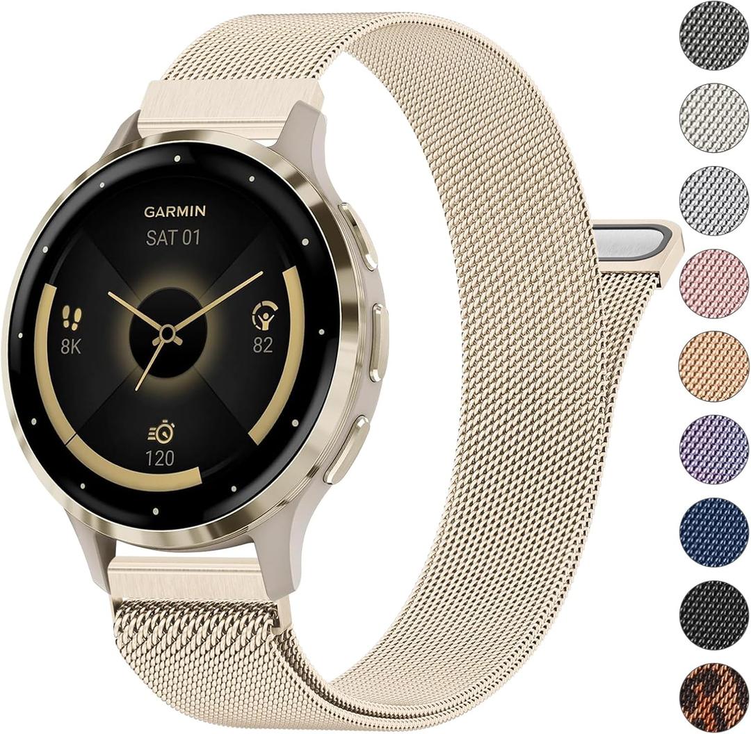 18mm Metal Bands for Garmin Venu 3S / Venu 4 41mm / Venu 2S / Vivoactive 4S / Vivomove 3S / Forerunner 265s Watch Bands, Quick Release Stainless Steel Metal Replacement Wristband Strap for Garmin Forerunner 255s/265s Bands Women Men (Champagne Gold)