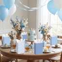 Kolldenn 24 Pcs Blue Gingham Party Supplies Gift Bags with Handles Scallop Kraft Paper Treat Candy Goodie Party Favor Bags for Baby Shower Birthday Wedding Decor