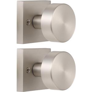 coolnews 2 Pack Brushed Nickel Dummy Door Knobs Interior, Single Sided Square Modern Dummy Door Knob Door Handle for Hall/Closet, Satin Nickel