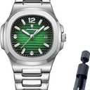 Watch for Women Business Dress Analog Quartz Two Tone Stainless Steel Waterproof Luminous Date Luxury Casual Wrist Watch (Silver-Green)