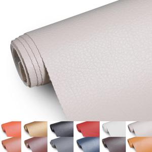 Faux Leather Fabric, 55" Wide Upholstery Fabric by The Yard Marine Vinyl Fabric Outdoor Pu Leather Waterproof Sheets Fabric for Crafts Sewings Sofa Wallets Handbag Earrings Bows 1 Yard Beige