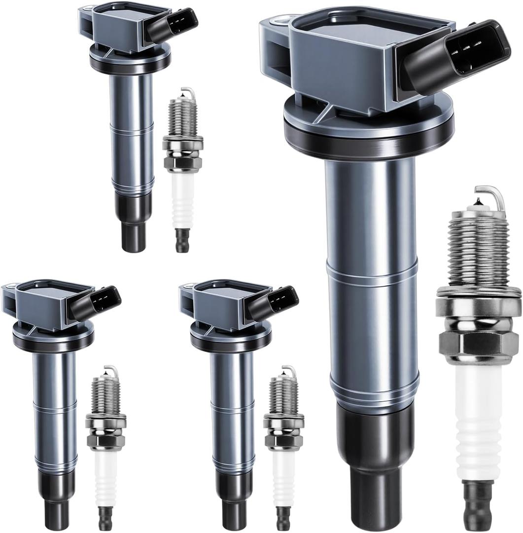UF333 Ignition Coils Pack & 7092 Iridium Spark Plugs Compatible with 2002-2011 Toyota Camry Corolla Highlander Matrix RAV4 Solara Matrix Highlander, for Lexus HS250h Scion tc xb 2.0L 2.4L Set of 4