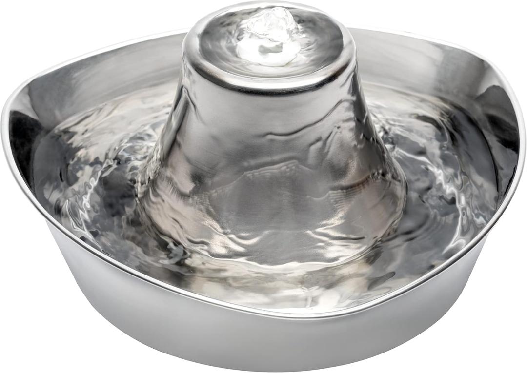 PetSafe Seaside Stainless Steel Cat & Dog Fountain, 60 Oz Water Capacity - 2 Water Filters & 1 Pump Included, Soothing Flow for Pets, Scratch-and Rust-Resistant Material - Quiet Motor (One Size Fits All)