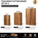 3 Pack Teak Cutting Boards for Kitchen Wood Wooden Cutting Boards Non Toxic, Multi-Size Set | 3 Pack with Holder