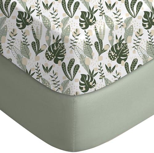 Yoofoss Pack and Play Sheets Fitted, Mini Crib Sheets 2-Pack for Pack N Play Mattress, Stretchy Playard Sheet, Soft and Breathable (Green + Banana Leaves)