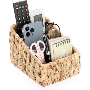 Sumnacon Water Hyacinth Remote Control Holder, Rustic Remote Control Holder Caddy with 3 Compartments,Decorative Remote Control Storage Organizer Caddies for Table, Bedroom,Living Room