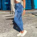 Skinny Cargo Pants Women's High Waisted Jeans Stretchy Fashion | Butt Lifting,Sexy,Casual,Flaps 6 Pockets,Slim Fitted,Jeggings,High Rise,Fancy,Cute,Booty,Curves,Denim,Side,Trendy,Holiday (Blue, M)