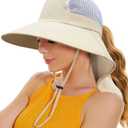 Sun Hats for Women UV Protection with Neck Flap Wide Brim Beach Hats with Ponytail Hole for Hiking Fishing Gardening Travel (Beige)
