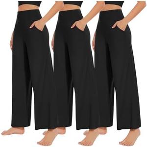 NEW YOUNG 3 Pack Women's Wide Leg Pants with Pockets High Waist Loose Sweatpants Casual Lounge Yoga Workout Palazzo, Black, Size L