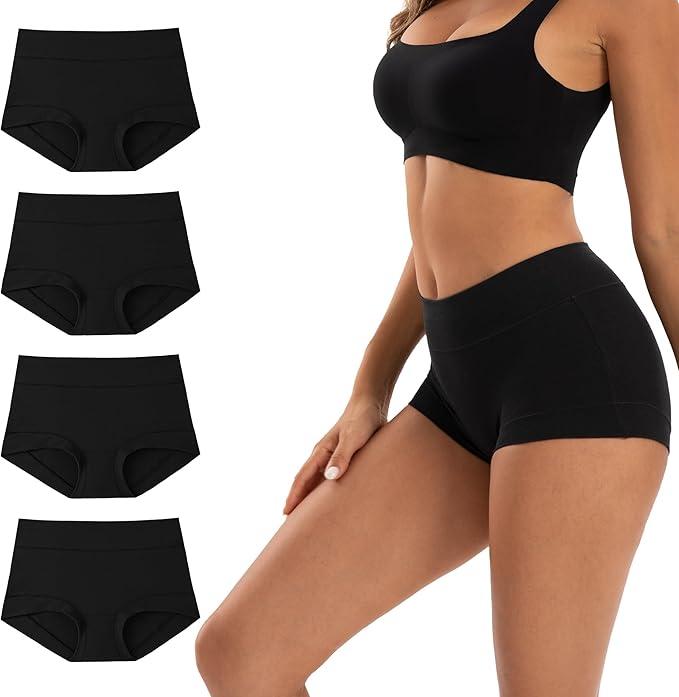 INNERSY Women's Cotton Boyshorts Underwear Soft Moisture Wicking Boxer Briefs 4-Pack(Black, Medium)