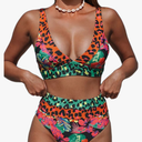 Hilinker Women's Leopard Bikini Swimsuits V Neck High Waisted 2 Piece Bathing Suits Size M