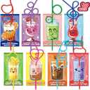 32 PACK Crazy Loop Reusable Drinking Straws, Valentines Day Cards for Kids Classroom, Valentine Day Gifts for Classroom Exchange Prize, Drinking Straws Bulk for Party Favors