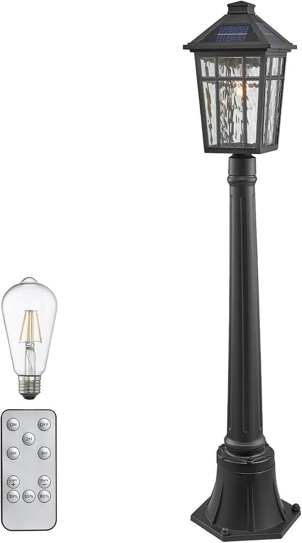 Solar Lamp Post Light 40.5 Inch Lamp Post Outdoor Lighting Waterproof Aluminum Material with Water Ripple Glass Black Solar Pillar Lights for Garden Lawn and Pathway
