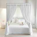 AIKASY Canopy Bed Board with Top and Self-Adhesive Strips, White Gauze Princess Bed Canopy Curtain Tent, Creating a Romantic Atmosphere in the Room, Full/Queen, White