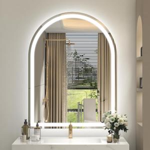 Arched LED Bathroom Mirror 30x42 Inch, Dimmable Backlit Bathroom Mirror, LED Lighted Vanity Mirror, Anti-Fog, 3 Colors, Memory, Shatter-Proof, ETL Listed