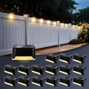 Outdoor Deck Light, IP55 Waterproof Solar Light,Solar Step Light Guide Light Suitable for Stairs, Wedding Decorations, Stair Lighting | Modern Lighting Design (16-Black Shell Warm Light)