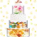 Sintuff 3 Pcs Acrylic Cake Stand with LED Lights 12, 14, 16 Clear Fillable Cake Riser Round 3 Tier Case Box for Wedding Birthday Holiday Party Food Display, 3 Sizes