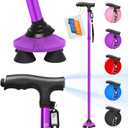 Folding Walking Cane with LED Light,Pivoting Quad Base,Adjustable Walking Stick with Carrying Bag for Men/Women