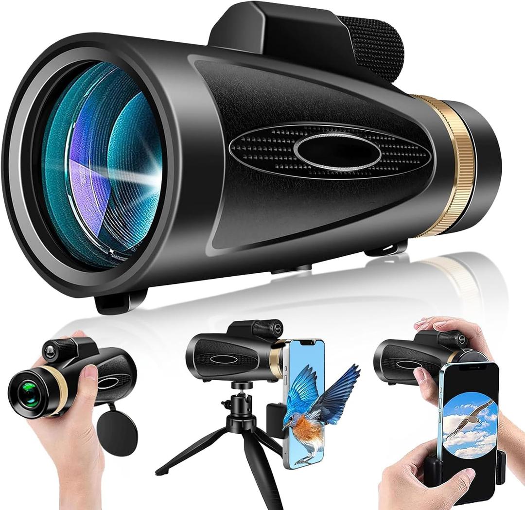 Monocular Telescope 80x100 HD Monoculars for Adults with Tripod & Phone Adapter, Monoculars for Bird Watching Stargazing Camping Hiking Wildlife Travel-Black