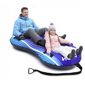 ASKPULION Family-Sized 2 Person Inflatable Snow Tube Sled, Heavy Duty Snow Tubes for Sledding with Premium Canvas Cover for Kids Adults, Winter Outdoor Snow Toys Gift for Children Family