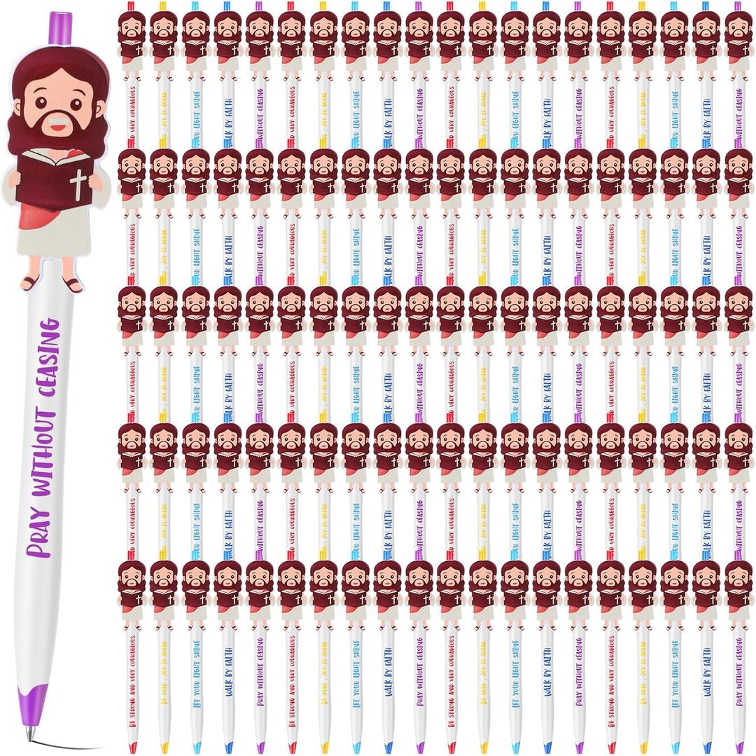 CroBlissful Christian Jesus Pens Bulk for Kids, Bible Verse Ballpoint Pens with Inspiring Quotes, Cute Religious Church Gifts for Back to School, VBS, Sunday School, Faith Party Favors(100 Pcs)
