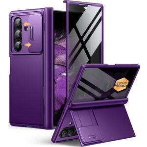 BERFY for Z Fold 7 Case with Privacy Screen Protector, [Anti Spy]Hidden Kickstand & Slide Camera Cover & Hinge Protective, Full Body Shockproof Slim Hard Phone Case for Samsung Galaxy Z Fold 7, Purple