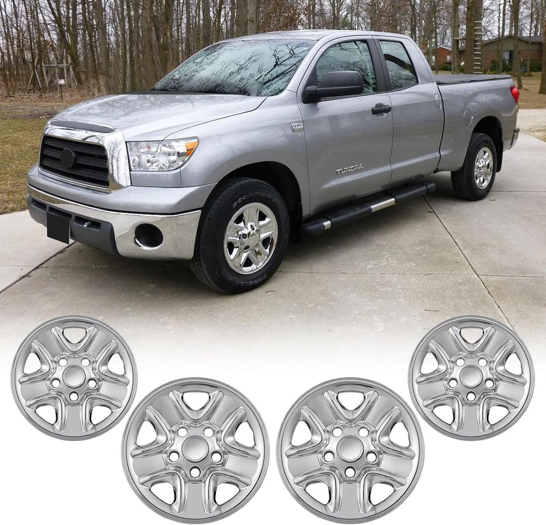 Wheel Covers Skin for 2007-2021 Toyota Tundra Steel Wheels, ABS Plastic Chrome 18 Inch Covers Hubcap for 07-21 Tundra Set of 4