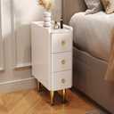 IUNVR Narrow White Nightstand with Drawers, 7.9" Small Bedside Table for Small Spaces, Solid Wood White and Gold Slim Nightstand for Bedroom & Dorm, 15.7"D x 7.9"W x 24.5"H