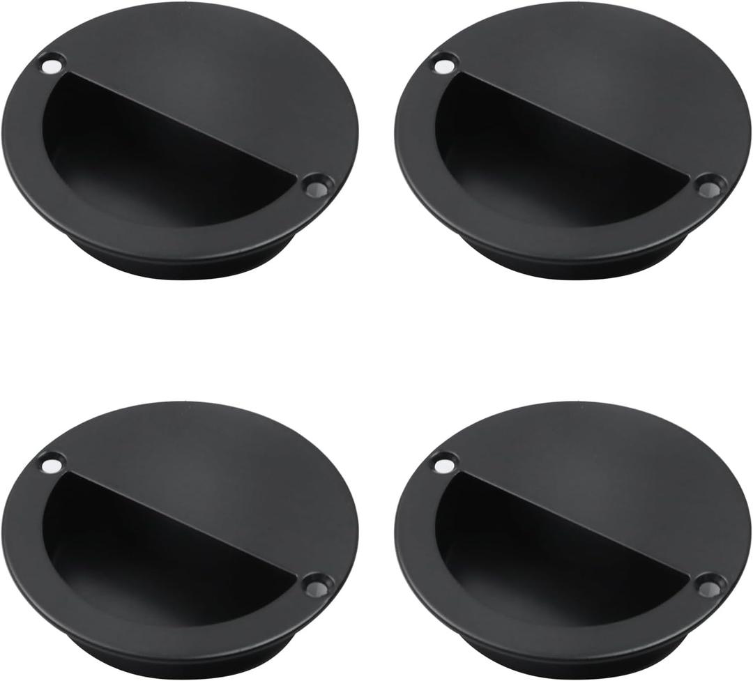 Geesatis 4 Pcs Recessed Door Handles, Flush Pocket Door Handles, Stainless Steel Cabinet Pulls, Nickel Brushed, Diameter 90 mm / 3.5 inch, Black