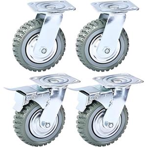 Nisorpa 4 Pack Heavy Duty Plate Casters Set 6 inch Swivel Wheel with Brake Anti-Skid 360 Degree Ball Bearing Castor Wheels(All Swivel,2PCS with Brake 2PCS Without)