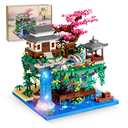 NEWABWN Peach Blossom Pond Micro Mini Building Blocks Set for Adults and Kids, Chinese Architecture Cherry Bonsai Gift Toys with String Lights, Japanese Flowers Tree House Micro Bricks (3320PCS)