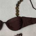 GORGLITTER Women's String Thong Bikini Set High Cut Push Up Triangle Sexy Beaded Swimsuits Bathing Suits (Brown, L)