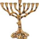 Hanukkah Menorah Tree of Life, Brass Finish for Chanukah, Fits Most Standard Hanukkah Candles
