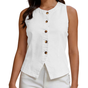 Women’s Sleeveless Blazer Vests Dressy Casual Work Vest Tops Trendy Summer Fall Button Waistcoat, Large