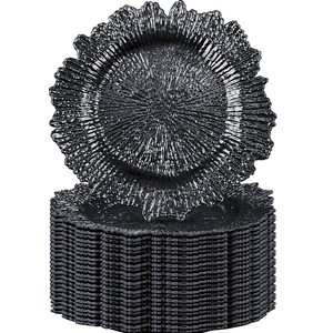 18 Pack Reef Charger Plates Plastic Snowflake Charger Plates Wedding Floral Decor for Christmas Dinner Wedding Party Event Supplies, 13 Inch(Black)