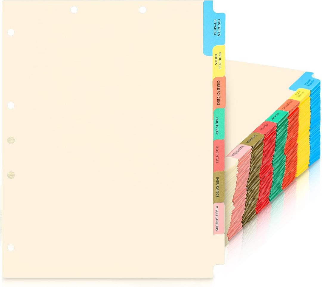 Motiskyy 40 Sets Medical Chart Dividers with Tabs - 9 x 11 Inch, 8 Side Tabs Index Blank Chart - Monthly Medical Folders Organizer Paper File Dividers for Hospitals Nursing Homes Rehab Centers