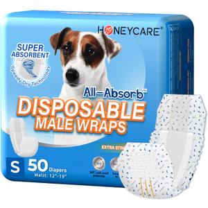HONEY CARE All-Absorb A26 Male Dog Wrap, 50 Count, Small (Small (50 Count))