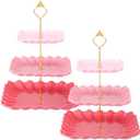 Lallisa 2 Pack Scalloped Cupcake Stand Dessert Plates Plastic Square Tiered Serving Stand Display Tower for Wedding, Birthday Party, Tea Party and Baby Shower(Pink Gradient)