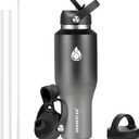 SENDESTAR 40oz Stainless Steel Water Bottle(Cold for 48 Hrs, Hot for 24 Hrs),Double Wall Vacuum Insulated Bottle with Straw Lid, Spout Lid and Flex Cap, Fit in Any Car Cup Holder，Grey-B