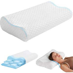 Neck Cervical Pillows - Upgrade Memory Foam Pillow for Neck Pain Relief, Ergonomic Neck Support Pillow, Contour Pillow for Side, Back Stomach Sleepers, Anti Snoring Pillow, White