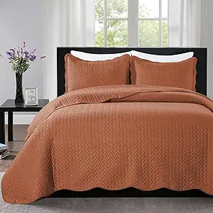 IR Imperial Rooms Twin Quilt Bedding Set Size (68” x 86”) + 1 Pillow Shams (20” x 26” + 2”) - 2 Pcs Summer Season Lightweight Reversible Microfiber Coverlet Embossed Quilt Bedspread (Rust)