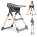 Baby High Chair, High Chairs for Babies and Toddlers, Convertible Folding High Chair with Wheels, Removable Tray 5 Point Harness Footrest Detachable PU Cushion, Portable Highchair for Baby Toddlers