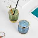 Makeup Brush Holder Organizer, Heavy Crystal Glass Brush Storage Holder, Vintage Cosmetic Make Up Bathroom Brushes Cup Pen Pencil Toothbrush Holder Striped Vase (Large (blue))