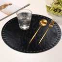 FAVE Black Faux Leather Placemats 13.78Inches Round Placemat Set of 4 Heat Resistant Place Mats with Rivets Placemat for Wedding, Banquet, Birthday, Party, Restaurant (Black)