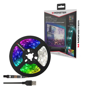 GE Night Light, 4 W, Blue and Honeywell 8.2ft USB Powered LED RGB Strip Lights for Home Decor, Mounted Under Cabinet Lights, with 4 Sound Sync Music Modes, Remote Control & Dimmable Lights, and Monster 6.5' Multi-Color LED Light Strip in Black